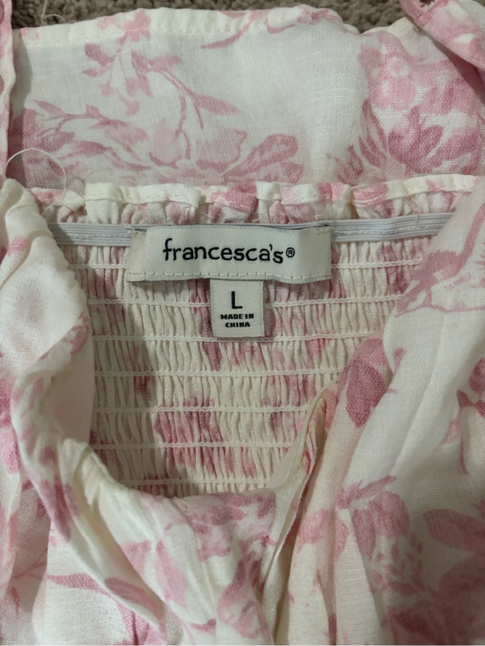 Francesca's Collections Pink Floral Tie-Shoulder Tiered Midi Dress - Picture 5 of 5